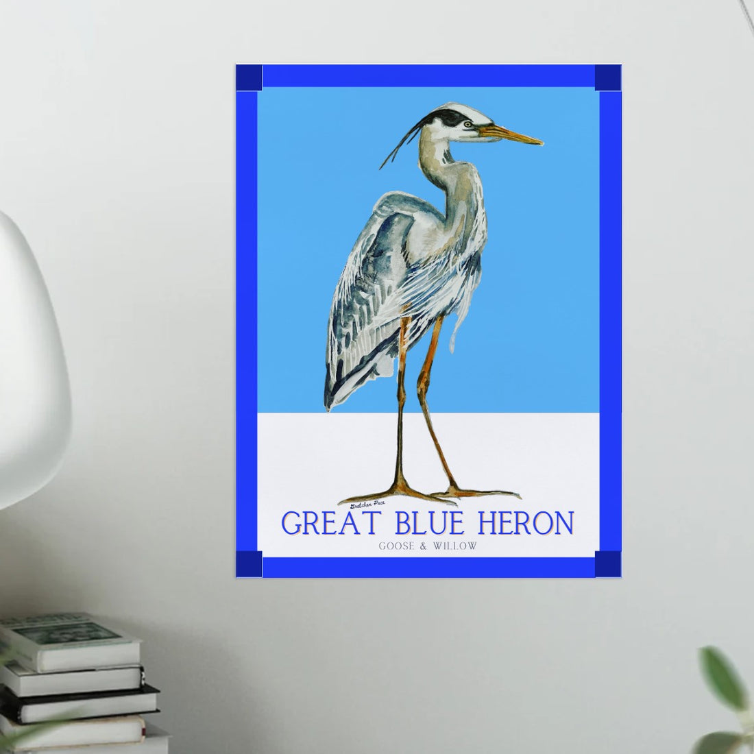 Poster - Great Blue Heron on Bright Blue
