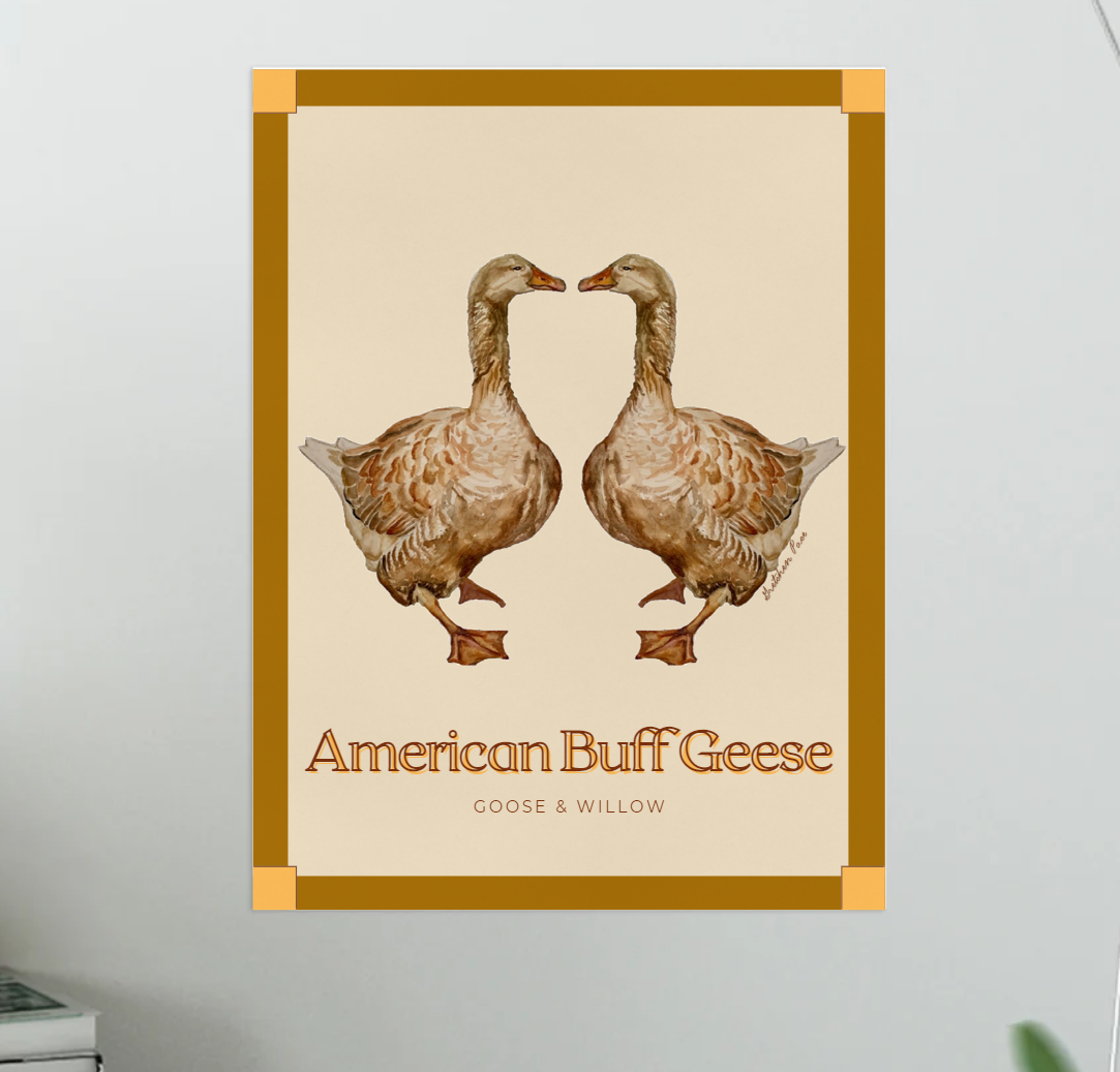 Poster - Kissing Geese on Yellow