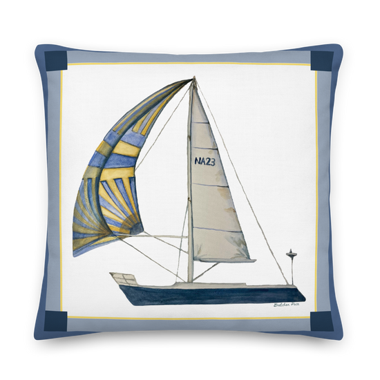 Throw Pillow - Sailboat with Blue Frame