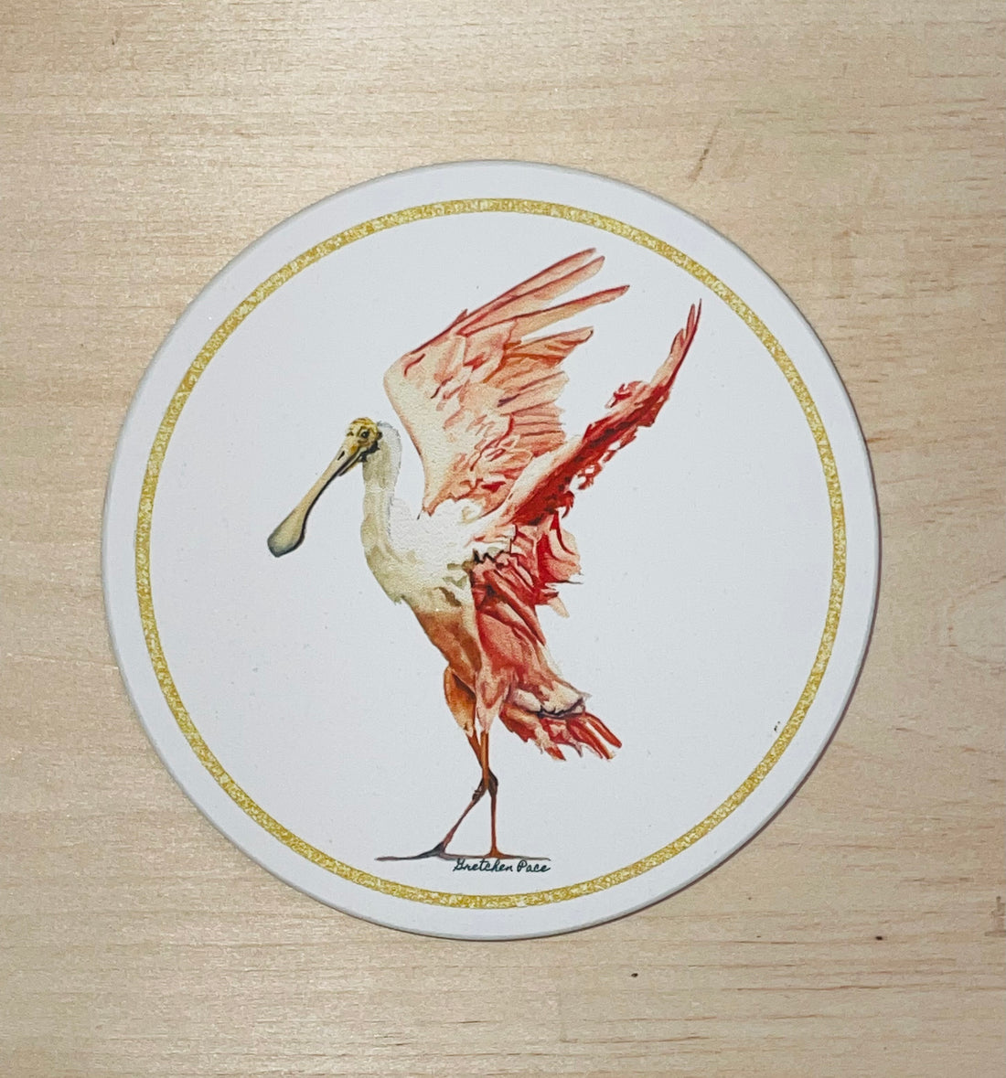 Stone Coaster - Roseate Spoonbill (Circular)