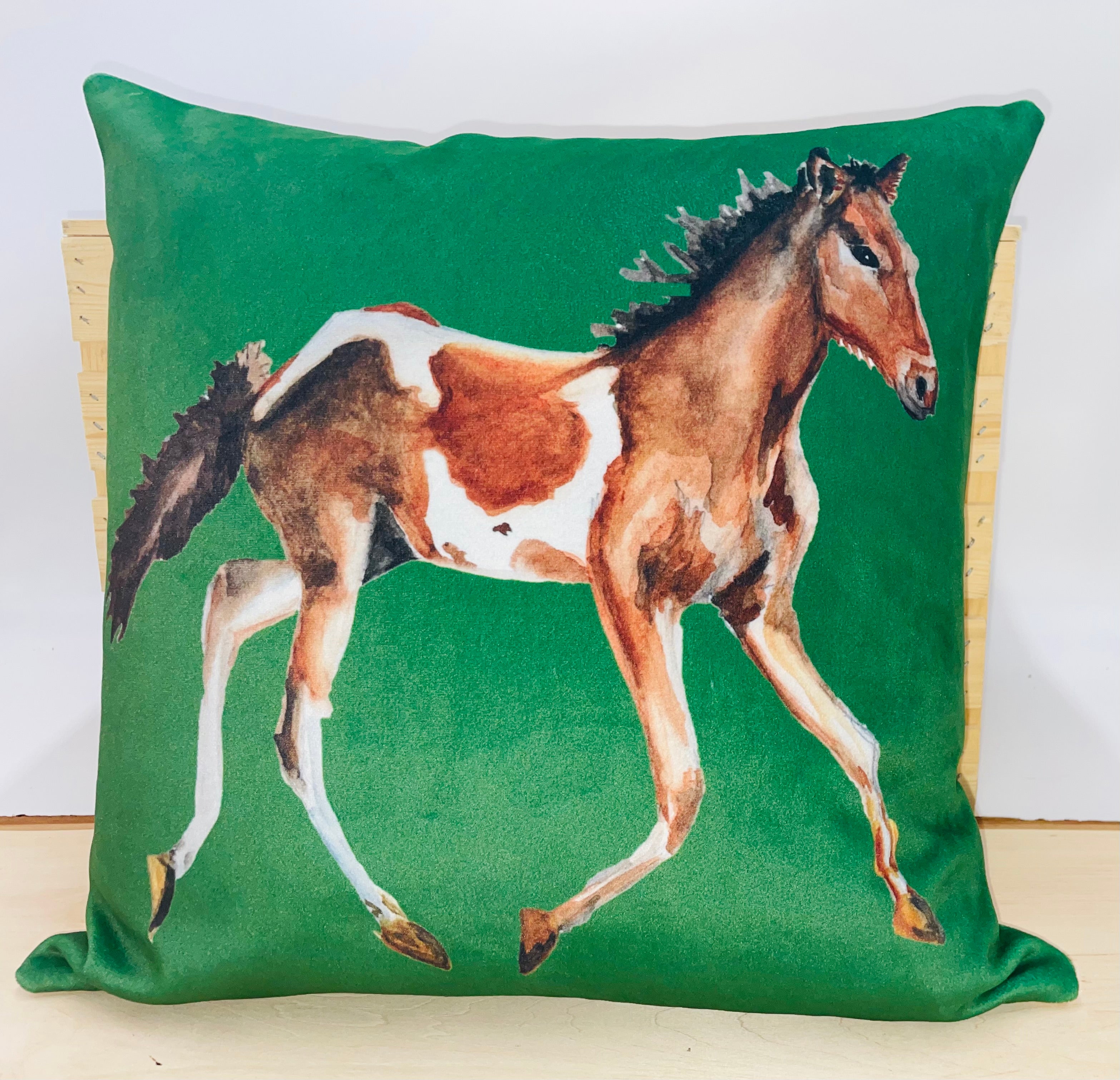 Throw Pillow - Chincoteague Pony on Green Velvet