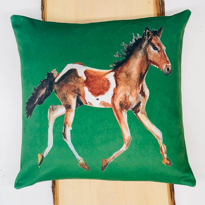 Throw Pillow - Chincoteague Pony on Green Velvet